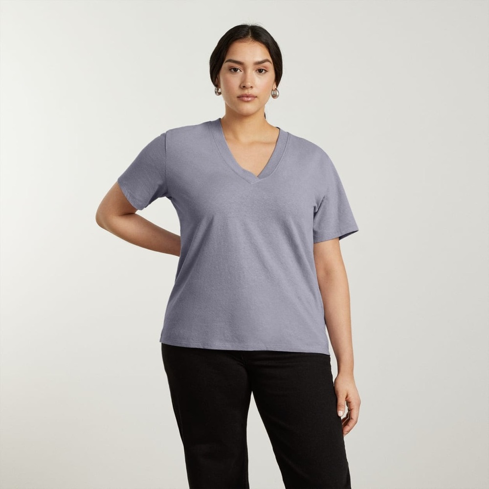 Everlane The Vintage V-Neck Hemp Tee in Lilac Grey, Size Small
